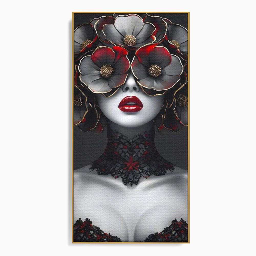 Tablou canvas cu tablou canvas portret feminin gotic, in rama de aluminiu auriu